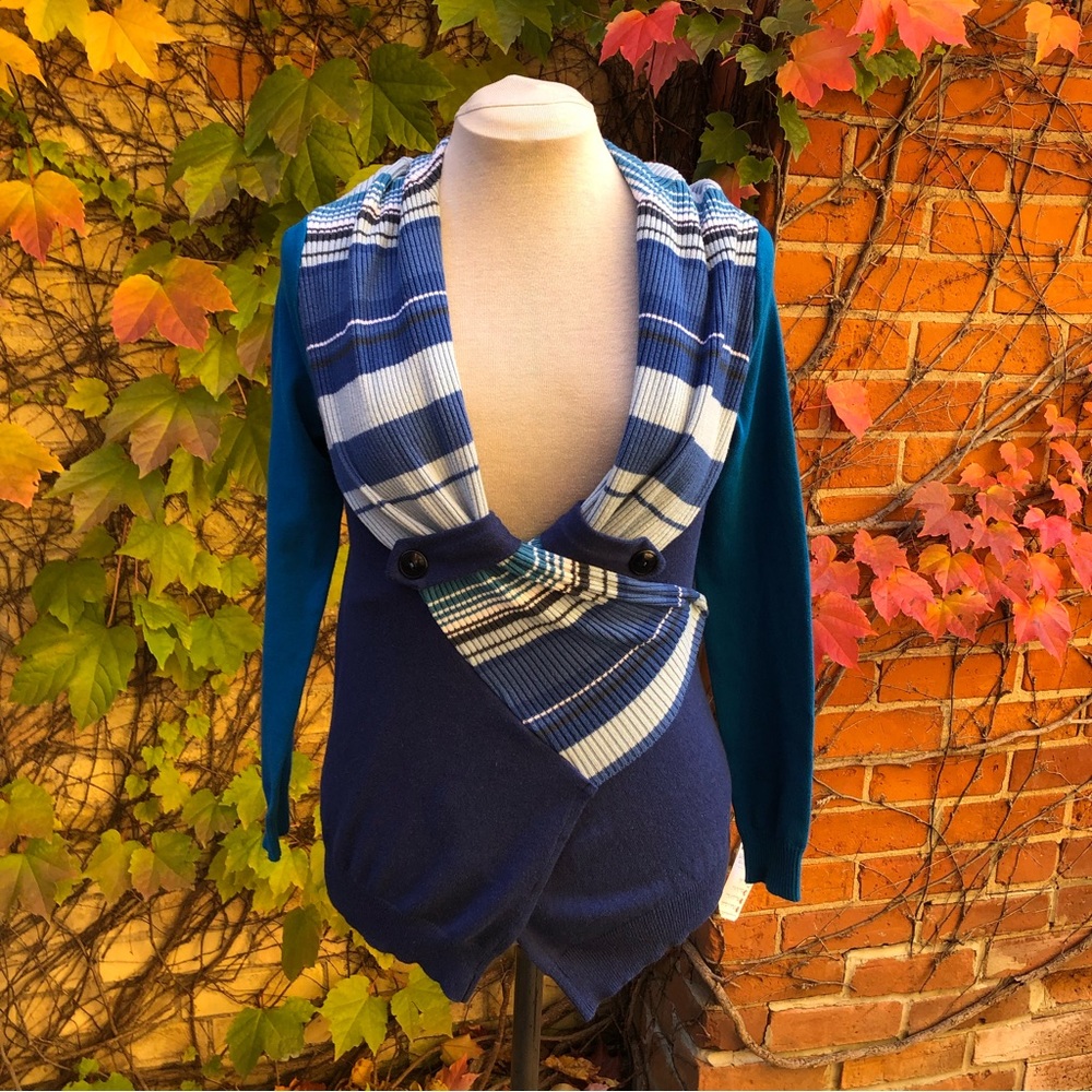 Swish Sweater Small Wrap Top Blue Stripe Upcycled Knit Embody Maternity